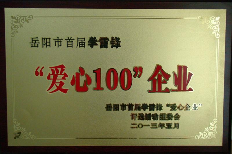 公司被評(píng)為岳陽市首屆學(xué)雷鋒“愛心100”企業(yè)